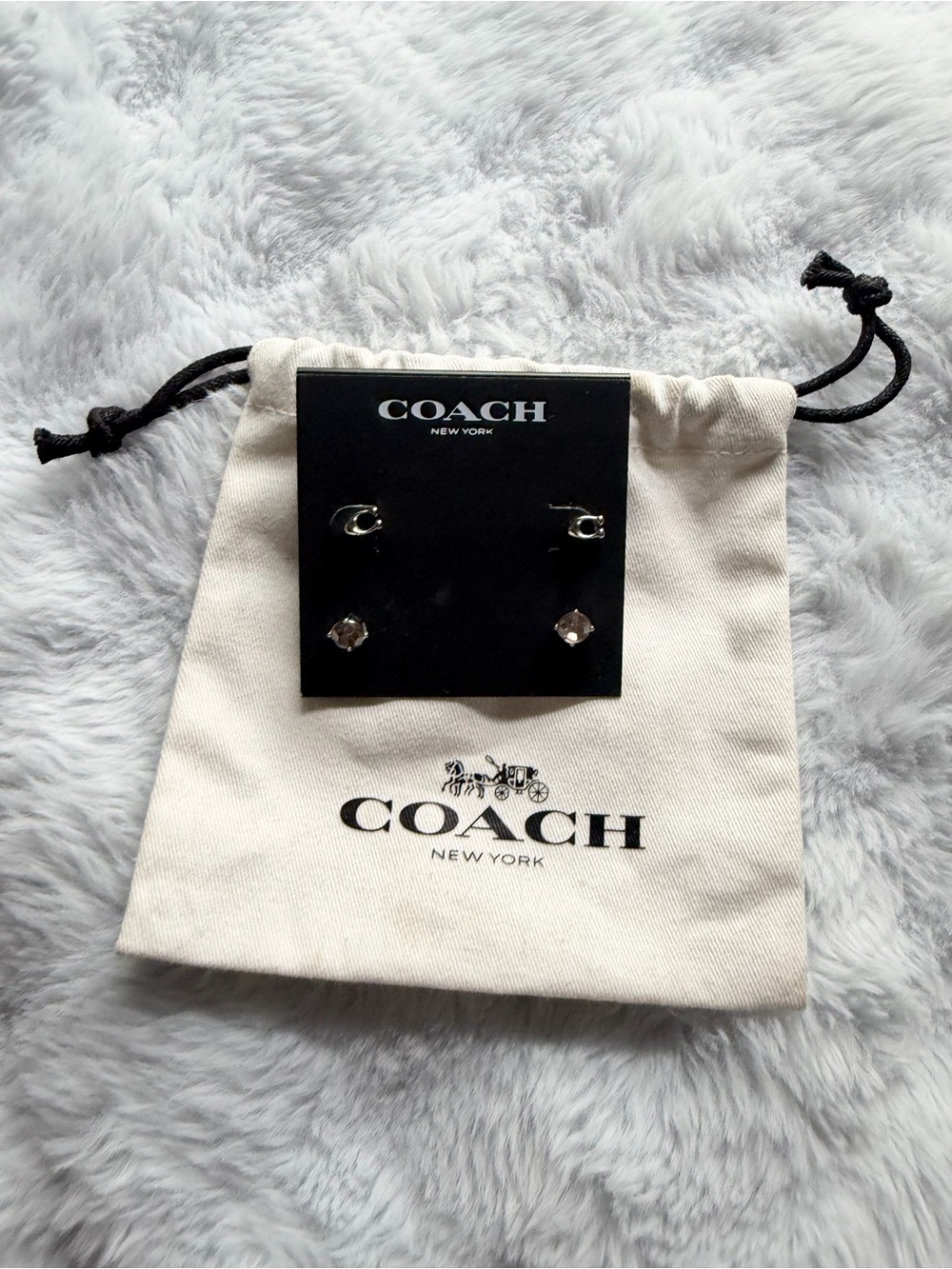 Coach Silver Stud Earring Set with Drawstring Pouch